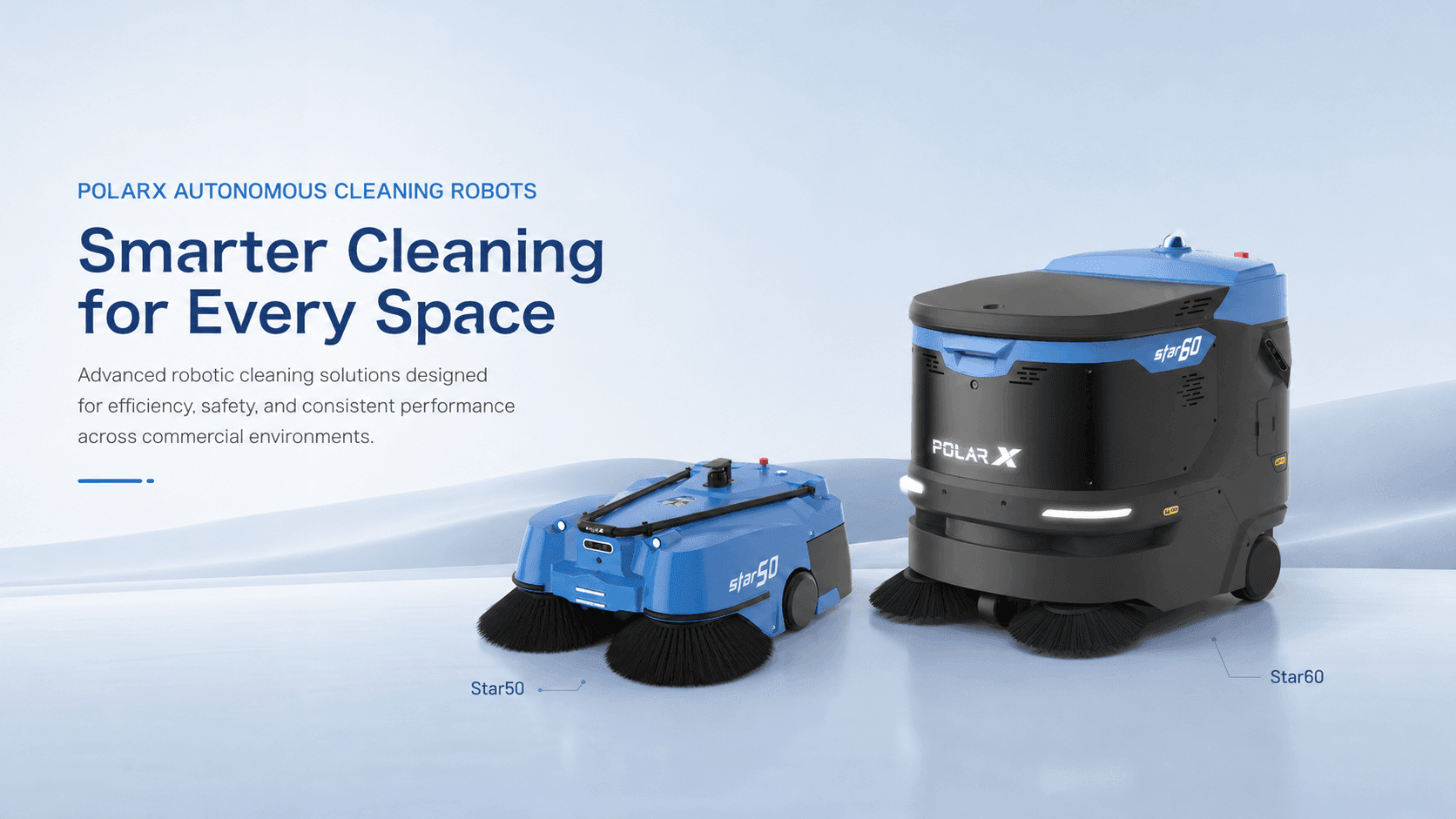 PolarX Star50 and Star60 autonomous commercial cleaning robots